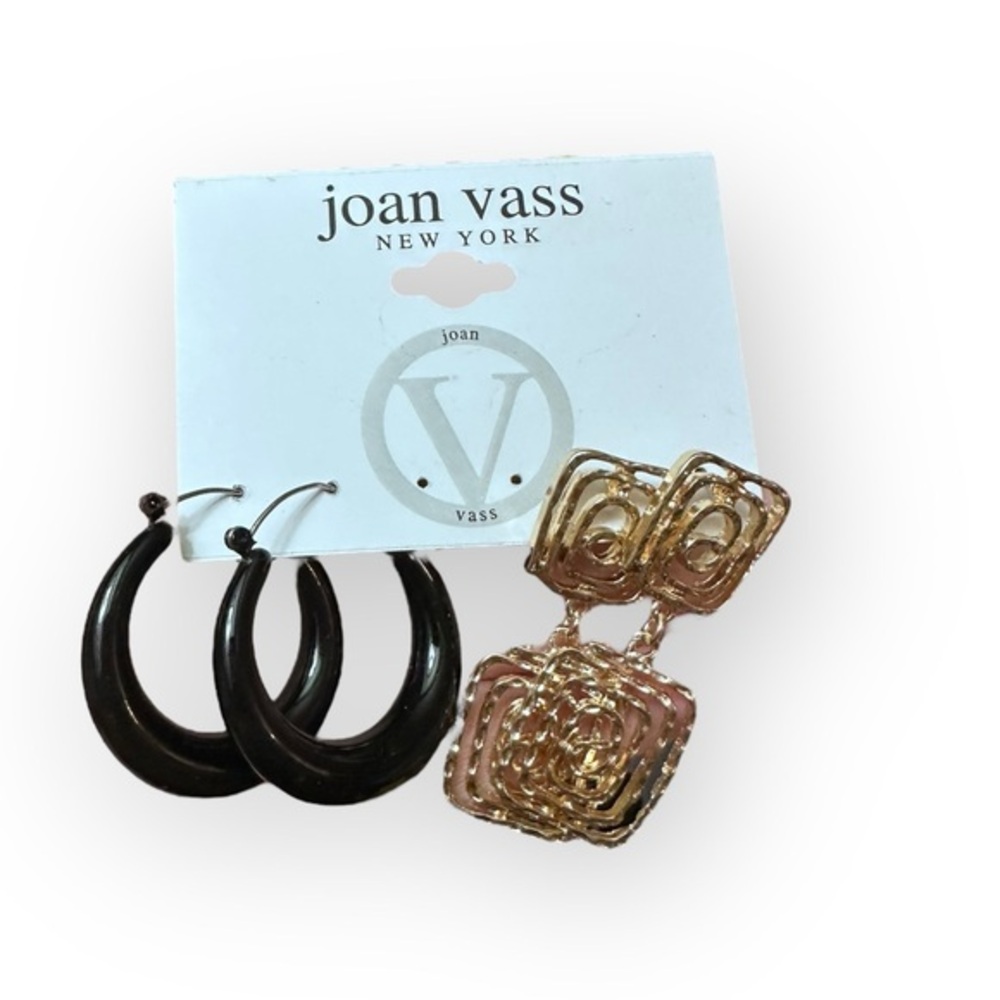 NWT Joan Vass Black Hoops and Gold Earrings Set
